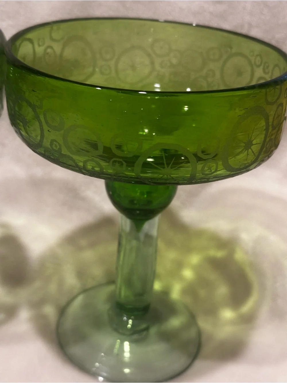 Authentic Mexican Hand Blown Green Margarita Glasses Set of 2 Limes Barware